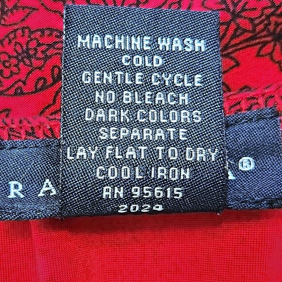 Rafaella Red with Black Print Wrap & Ruched Front V-Neck Blouse Size L - Picture 9 of 14